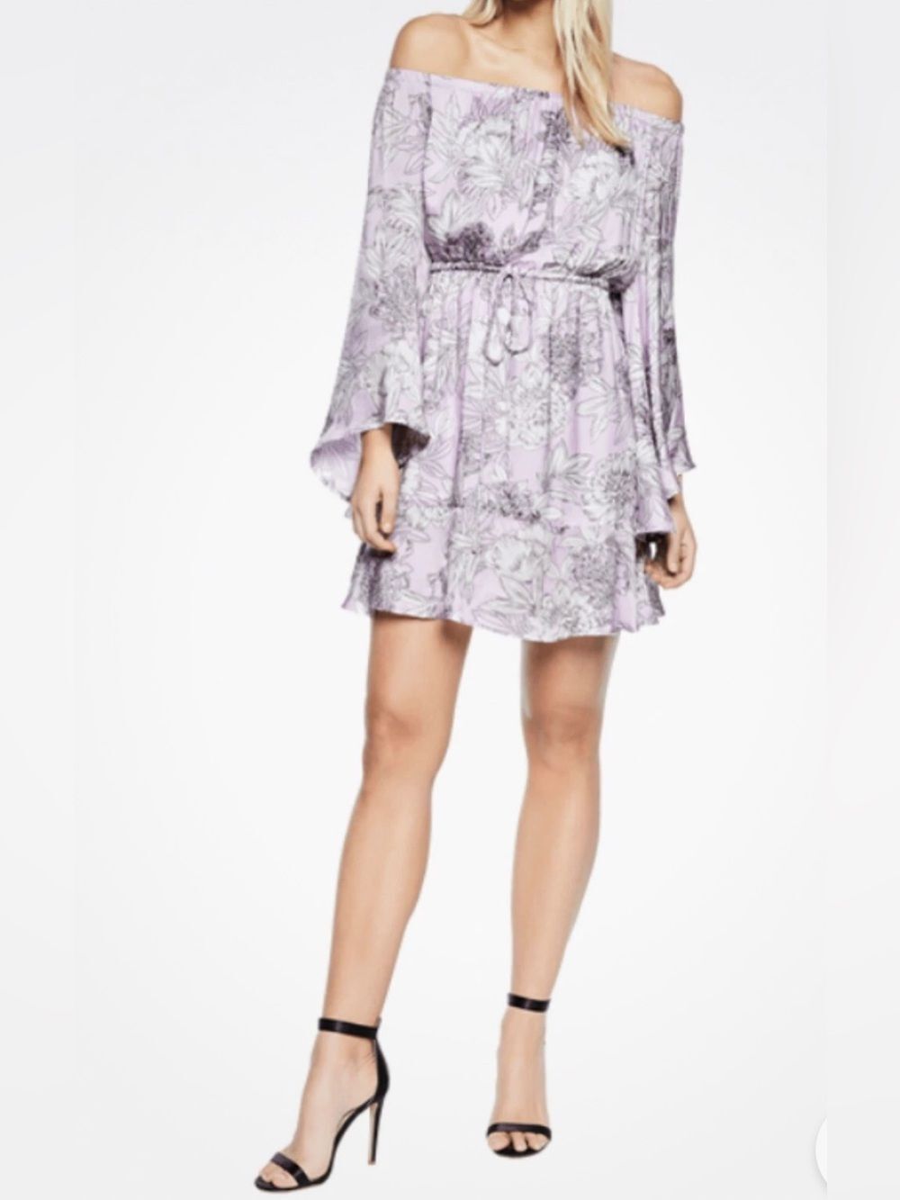 Bardot Britt Lavender Floral Off The Shoulder Viscose Mini Dress Size 6